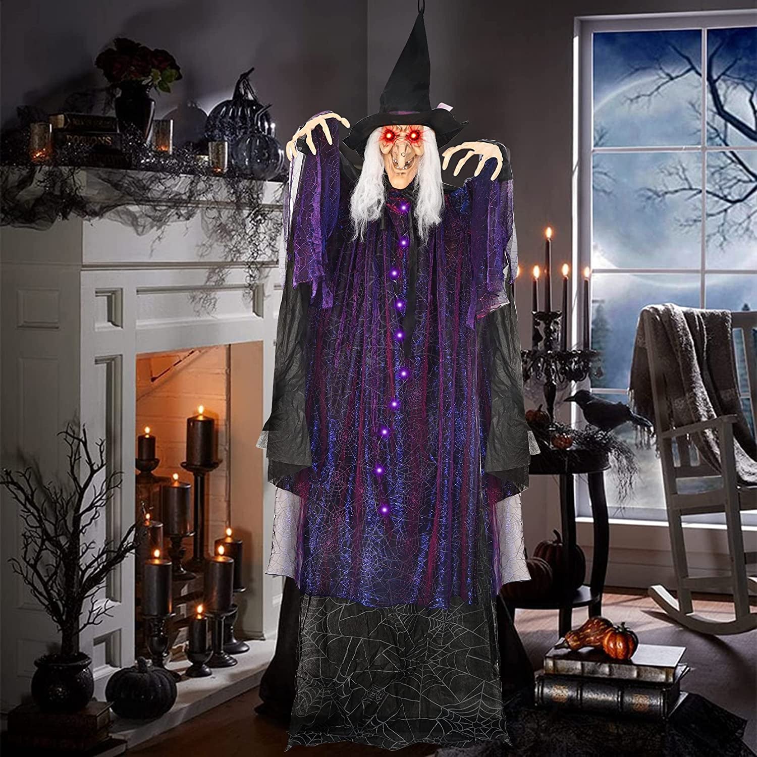 Halloween Animated Props for Halloween Party, Haunted House, Indoor Outdoor Decorations (Hanging Witch)