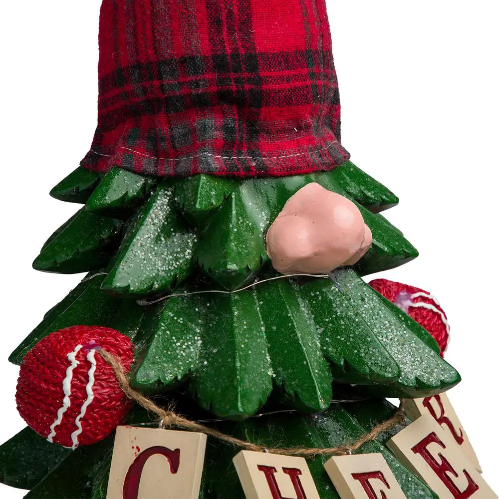 28 In. H Polyresin Christmas Tree Cheer Gnome Decoration with Color Changing LED Lights