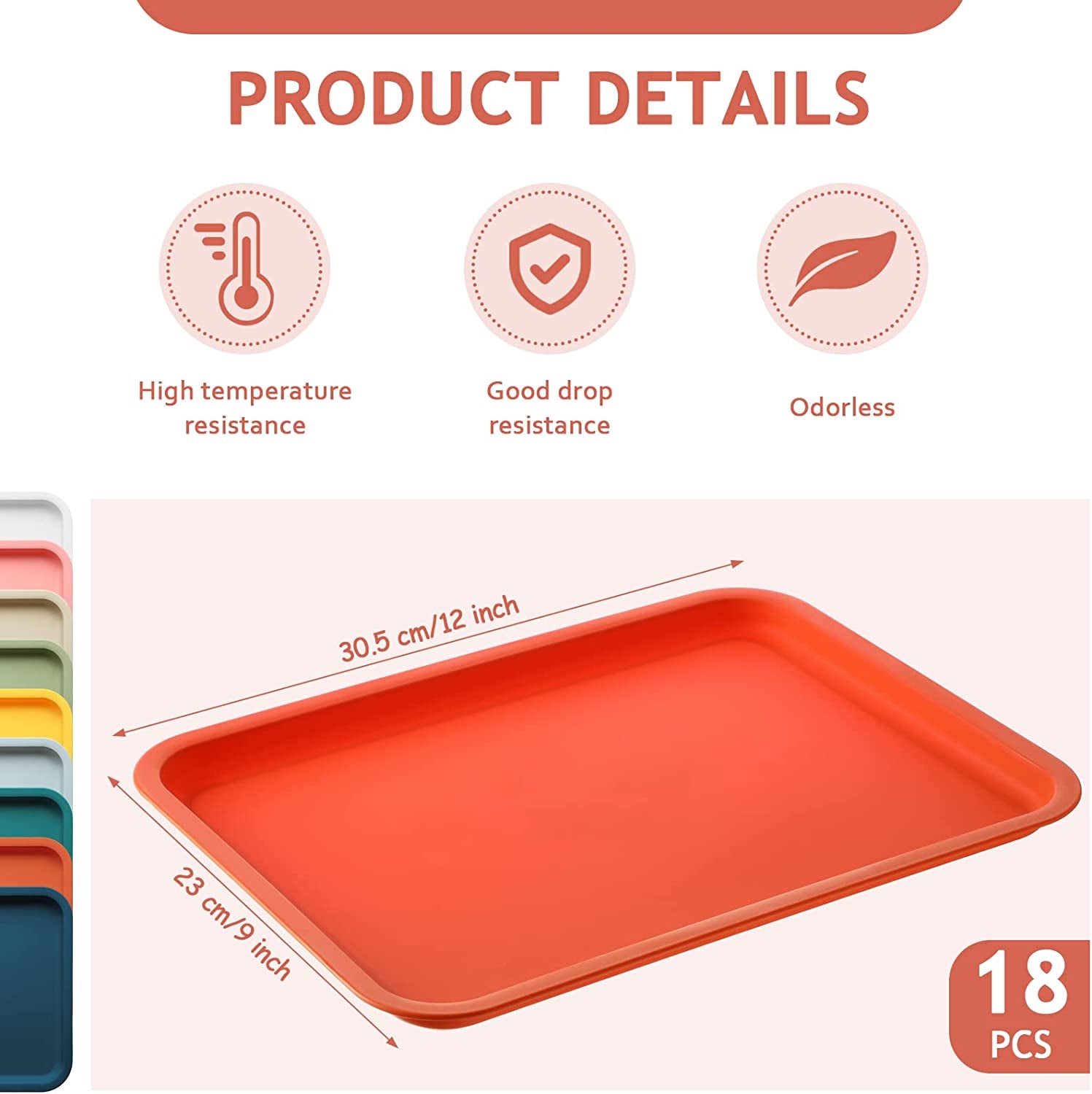 18 Pcs Plastic Fast Food Trays Bulk Colorful Restaurant Serving Trays Cafeteria Trays Grill Tray School Lunch Trays Rectangular Serving Platter for Kitchen Hotel Restaurant, 9 Colors (9 X 12 Inch)