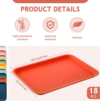 18 Pcs Plastic Fast Food Trays Bulk Colorful Restaurant Serving Trays Cafeteria Trays Grill Tray School Lunch Trays Rectangular Serving Platter for Kitchen Hotel Restaurant, 9 Colors (9 X 12 Inch)