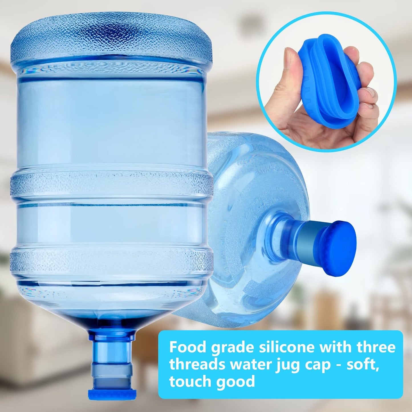 Water Jug Caps 5 Gallon Reusable Silicone - Strong Sealing No Spill Top Lid Cover 55Mm Bottles for Outdoor & Kitchen - Pack by 4