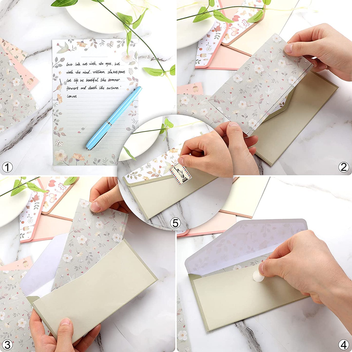 27 PCS Stationary Writing Paper with Envelopes Set Cute Vintage Floral Letter Writing and Stationery Paper Envelopes（18 Sheets with 9 Envelopes）