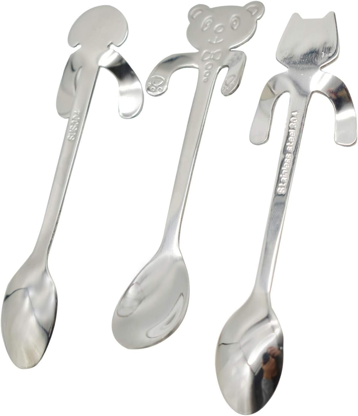 6PCS Dog Cat Bear Coffee Spoon 4.5 Inch Animal Spoons 18/10（304）Stainless Steel Hanging Stirring Dessert Drink Spoons Tableware Kitchen Supplies