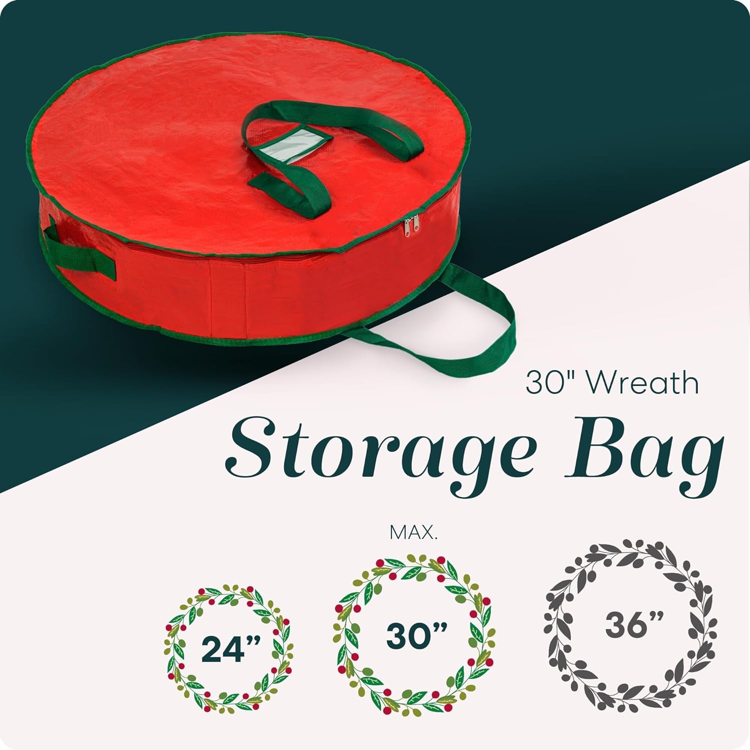 , Christmas Wreath Storage Bag - Durable, Tarp Material, Zipper, Sturdy Carry Handles, Pest Protection - Ideal Home, Garage Organization for Seasonal Holiday Wreath Decorations. (30")