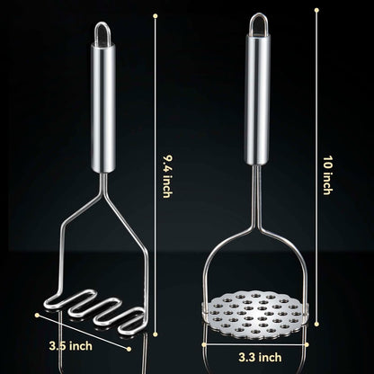 2 Pcs Potato Masher, Heavy Duty Stainless Steel Integrated Masher Kitchen Tool Wire Masher for Potatoes, Avocados, Beans, Fruit & Vegetables