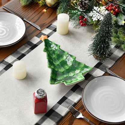 Waterclor Buffalo Plaid Christmas Trees Merry Xmas Table Runner, Seasonal Winter Holiday Kitchen Dining Table Decoration for Indoor Outdoor Home Party Decor 13 X 72 Inch