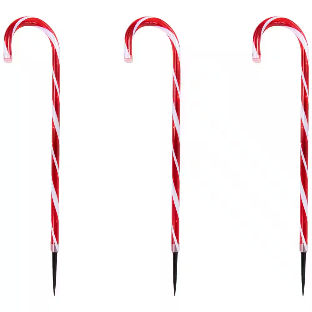 28 In. LED Red and White Candy Cane Christmas Pathway Lights (Set of 8)