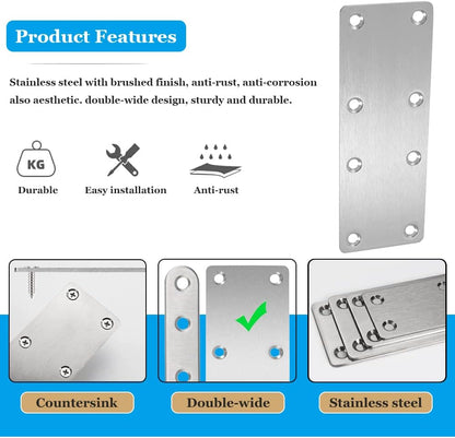 8 Pcs Flat Mending Plate Stainless Steel Flat Bracket 5.5 X 1.97 Inch Metal Straight Bracket Repair Joining Brace for Wood, with Screws