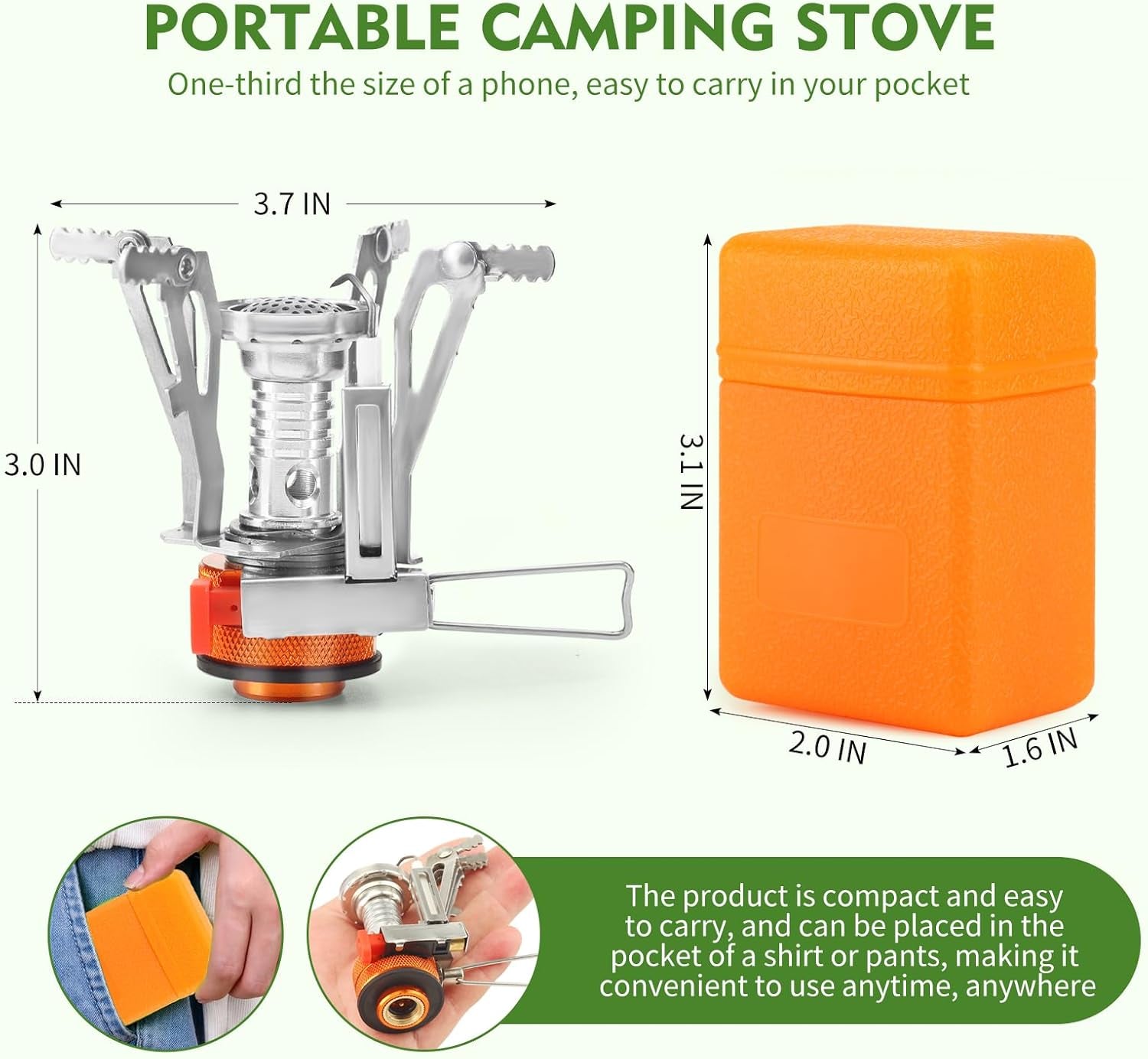 Portable Camping Stove with Piezo Ignition & Wind Resistance, Stable Support for Hiking, Outdoor Cooking & Backpacking