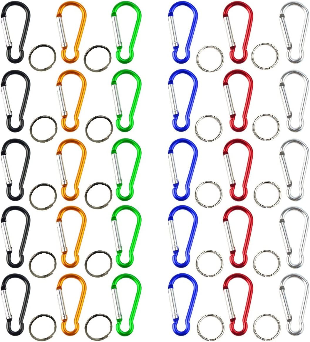 30Pcs 2 Inch Carabiner Clips with Keyrings Aluminum D-Ring Spring Lock Hooks