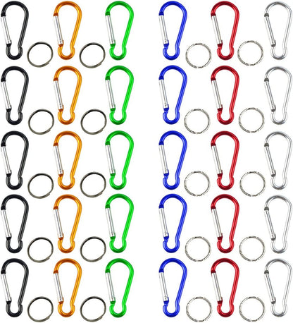 30Pcs 2 Inch Carabiner Clips with Keyrings Aluminum D-Ring Spring Lock Hooks