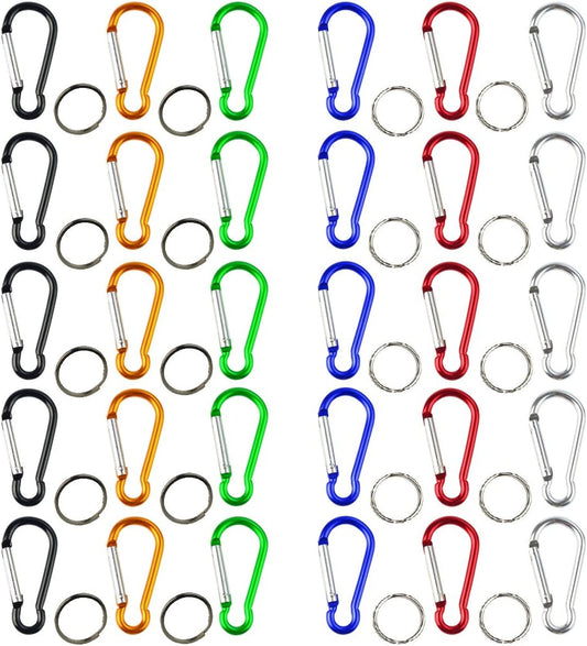 30Pcs 2 Inch Carabiner Clips with Keyrings Aluminum D-Ring Spring Lock Hooks