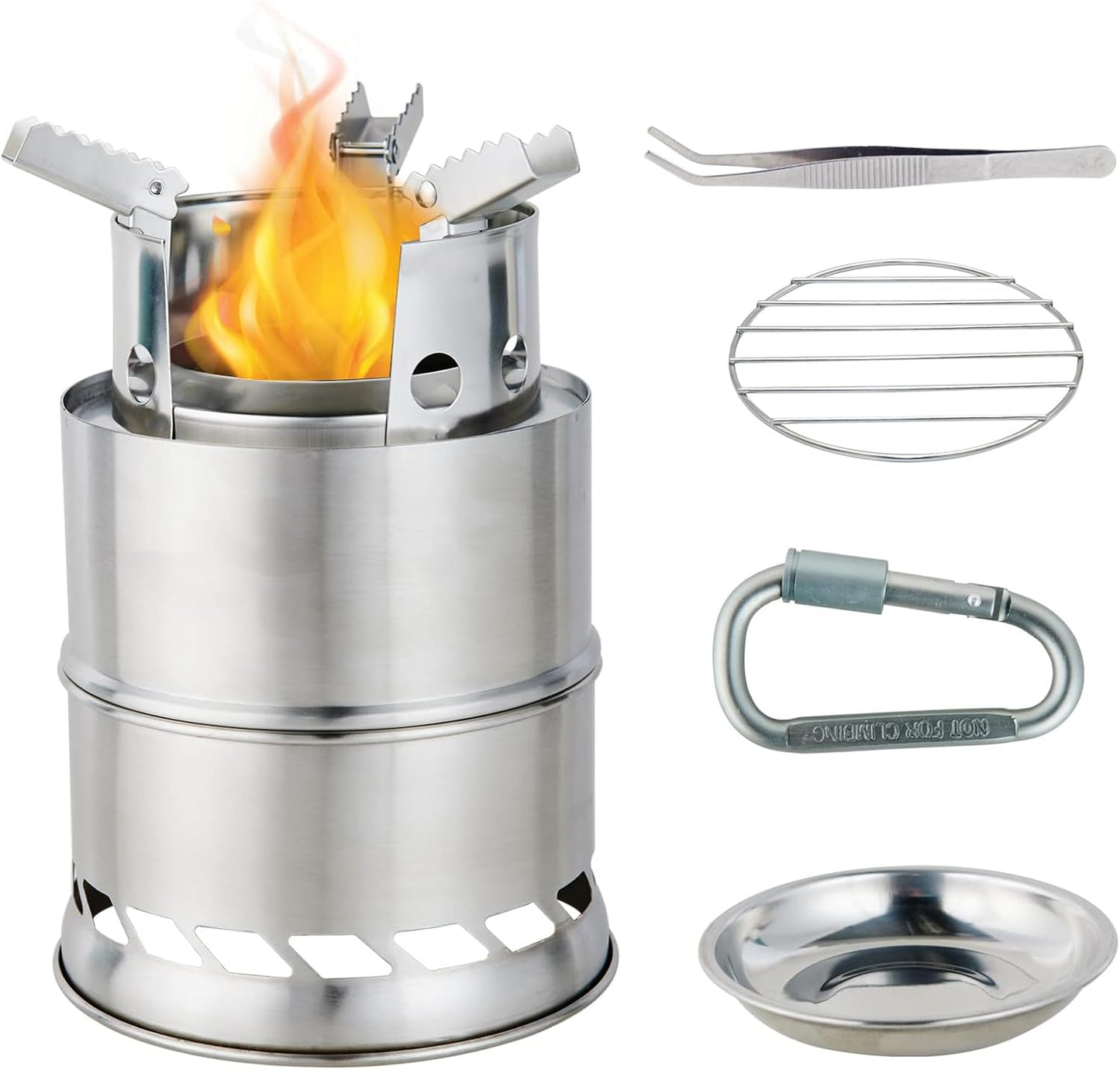 Portable Mini Wood Burning Stove with Grill,Camping Stove Lightweight,Foldable Stainless Steel Backpacking Camping Stove,Solid Alcohol Survival Stove for Camping Hiking Emergency Outdoor