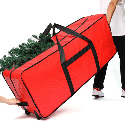 Christmas Tree Storage Bag, Fits for 7.5 Ft Xmas Artificials, Zippered Box with Reinforced Carrying Handles and Wheels, Red (Container Only)