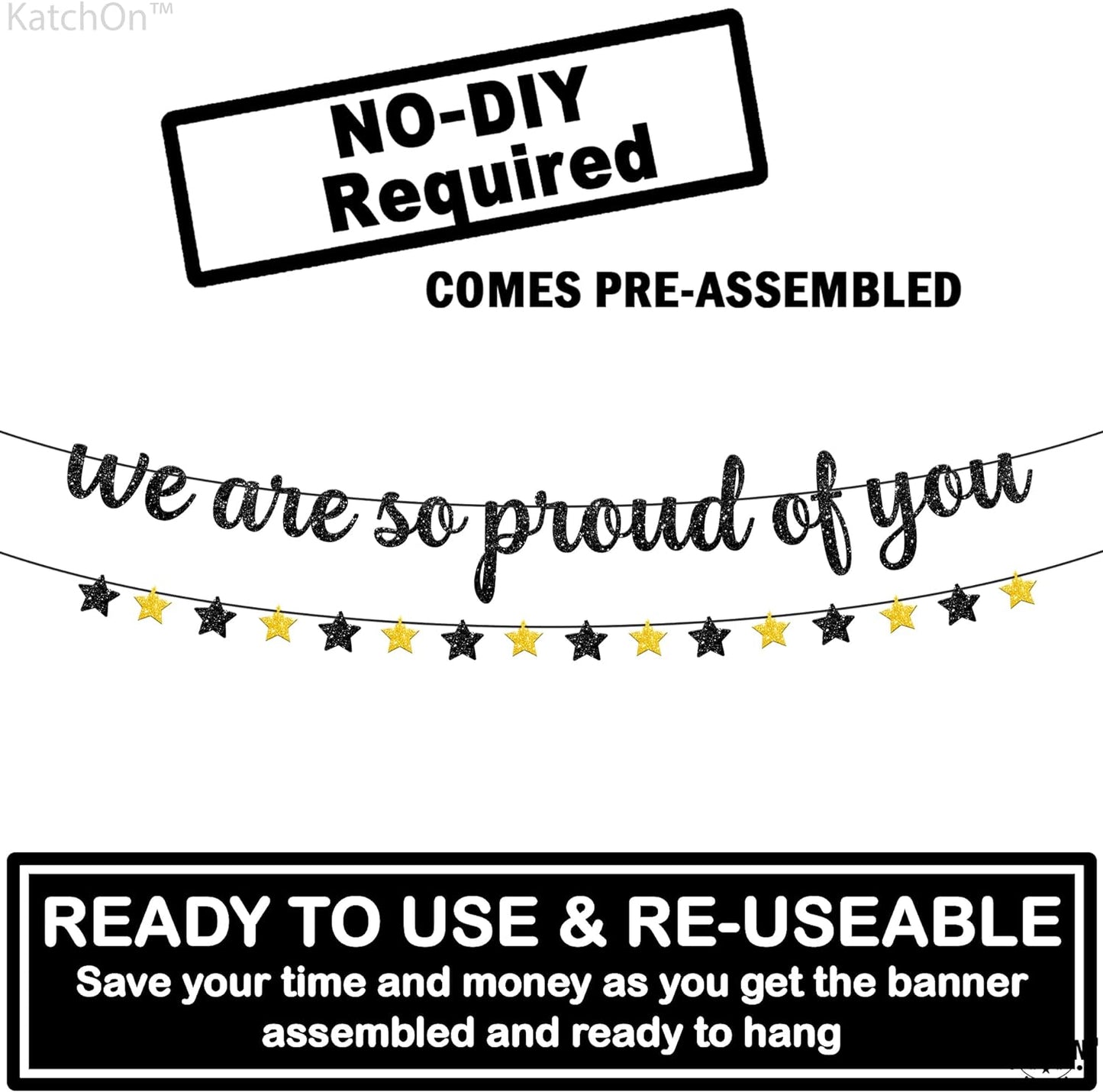 "Glitter 'We Are So Proud of You' Banner - 10 Feet | Elegant Congratulations Banner for Black and Gold Graduation Celebrations, Class of 2024"