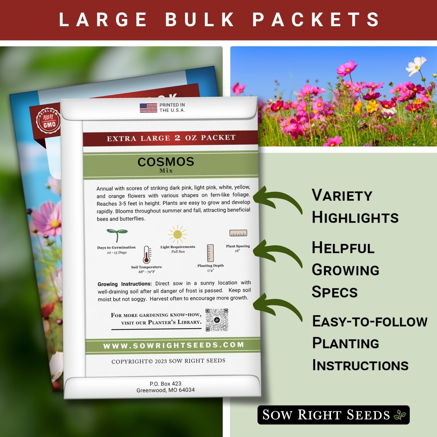 - Bulk Mixed Cosmos Seeds for Planting - 2 Ounce, 8500 Seeds - Non-Gmo Heirloom Jumbo Pack with Instructions to Plant a Home Flower Garden - Grow Loads of Beautiful Cosmos Flowers