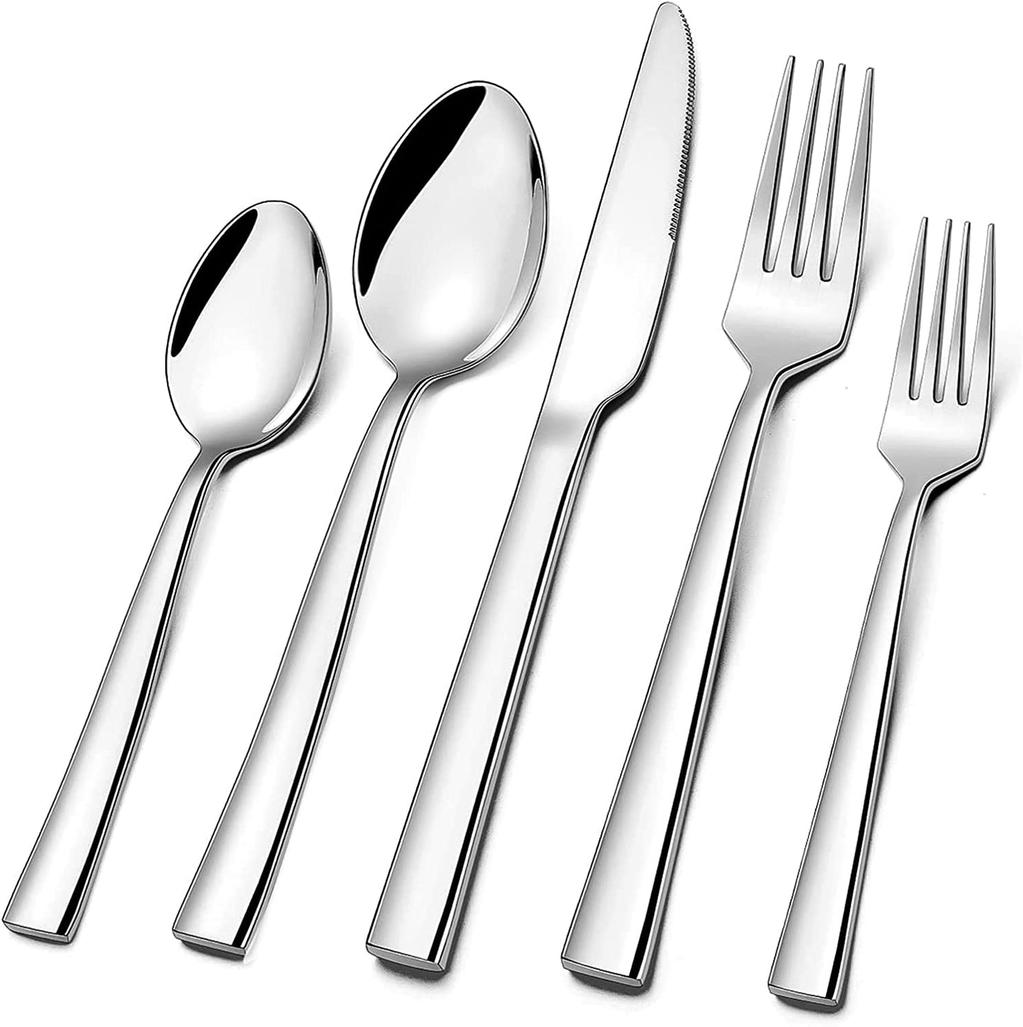 60-Piece Stainless Steel Silverware Set for 12 – Square Edge Flatware Cutlery, Includes Knives, Forks, and Spoons – Elegant Tableware for Home and Hotel – Mirror Polished and Dishwasher Safe