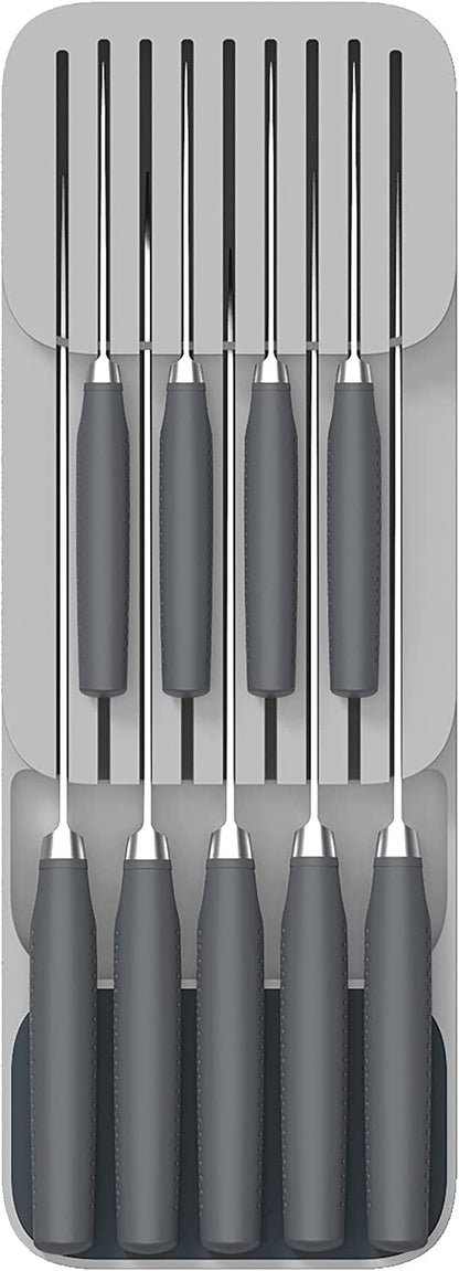 Drawerstore Knife Organizer, Holds up to 9 Knives, Kitchen Organization & Drawer Storage – Compact, Grey