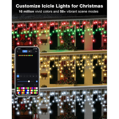 Smart Icicle Lights 299-Count Multi-Function Multicolor Icicle LED Plug-In Christmas Icicle Lights Timer