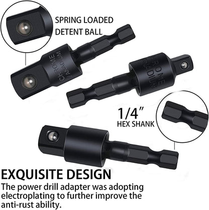 Right Angle Drill Adaptor,4-In-1 Impact Drill Bit Extension,360° Rotatable 1/4 3/8 1/2" Impact Grade Socket Adapter Set,105 Degree Angle Screwdriver Drill Bit for Household Workplace Industry