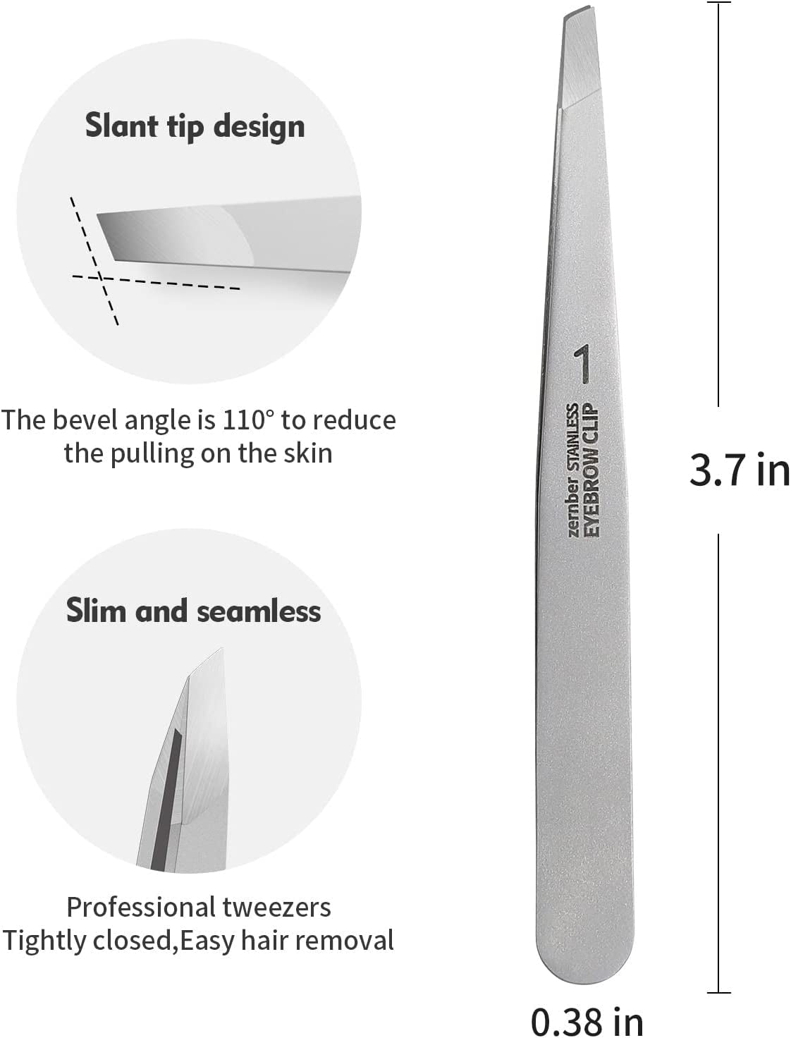 Eyebrow Hair Removal Tweezers, Slant Tweezer Handmade Professional Eyebrow Facial & Hair Remover No Gaps Stainless Steel