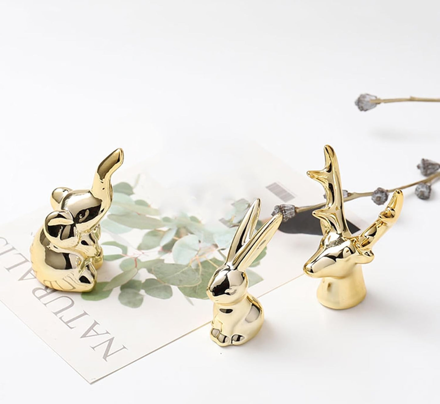 Ceramic Animal Figurines Ornaments, Gold Home Decor Sculptures and Statues Handmade Artware Gifts (Rabbit)