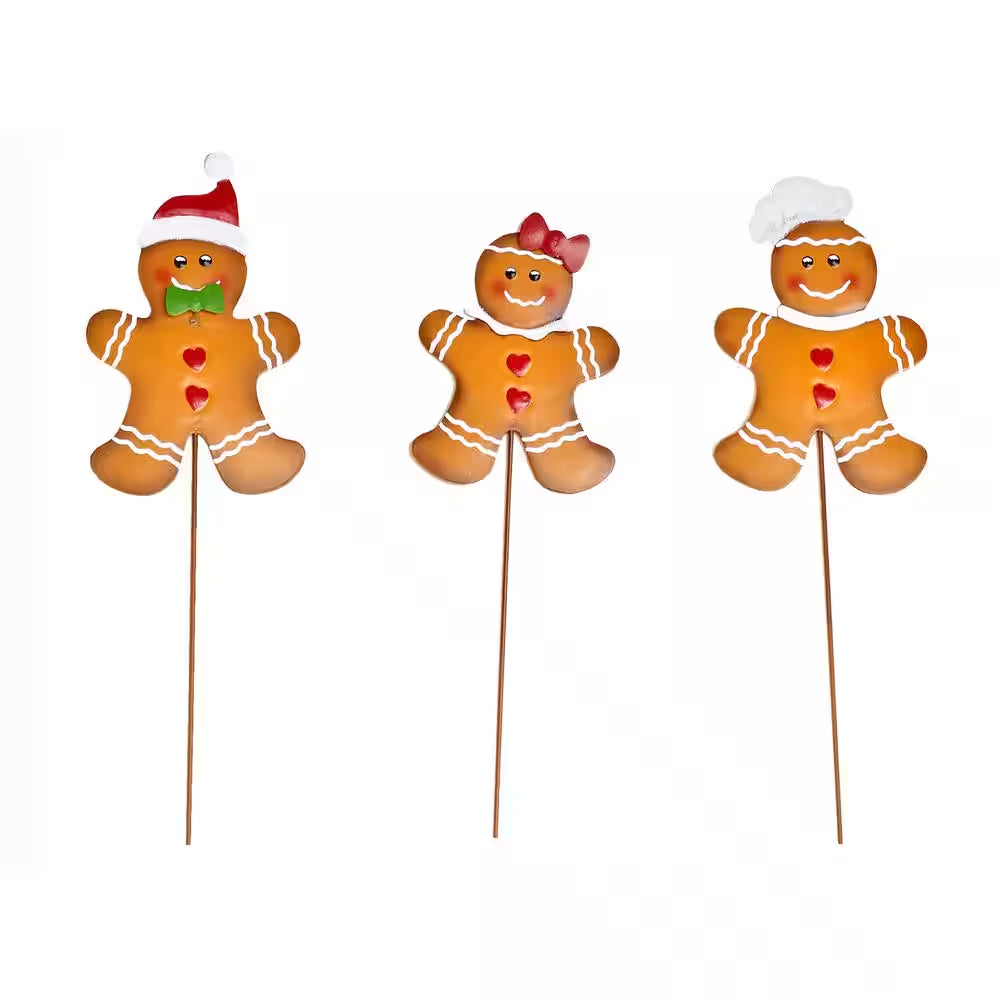 14 In. Metal Christmas Gingerbread Man on Stake (Set of 3)