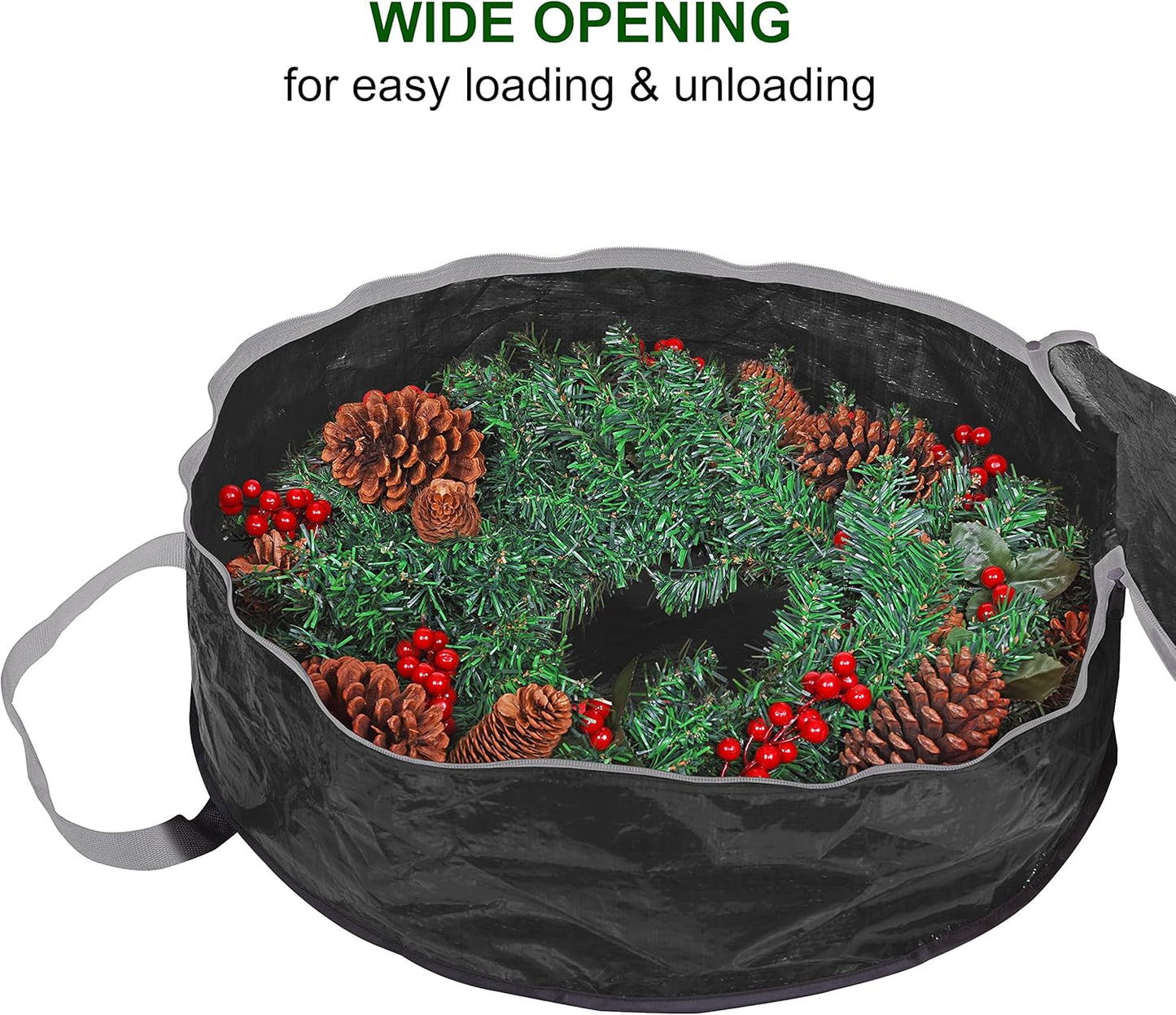 Christmas Wreath Storage Bag 24" - Garland Holiday Container with Tear Resistant Material - Featuring Heavy Duty Handles and Transparent Card Slot - 2 Pack (24 Inch, Black)