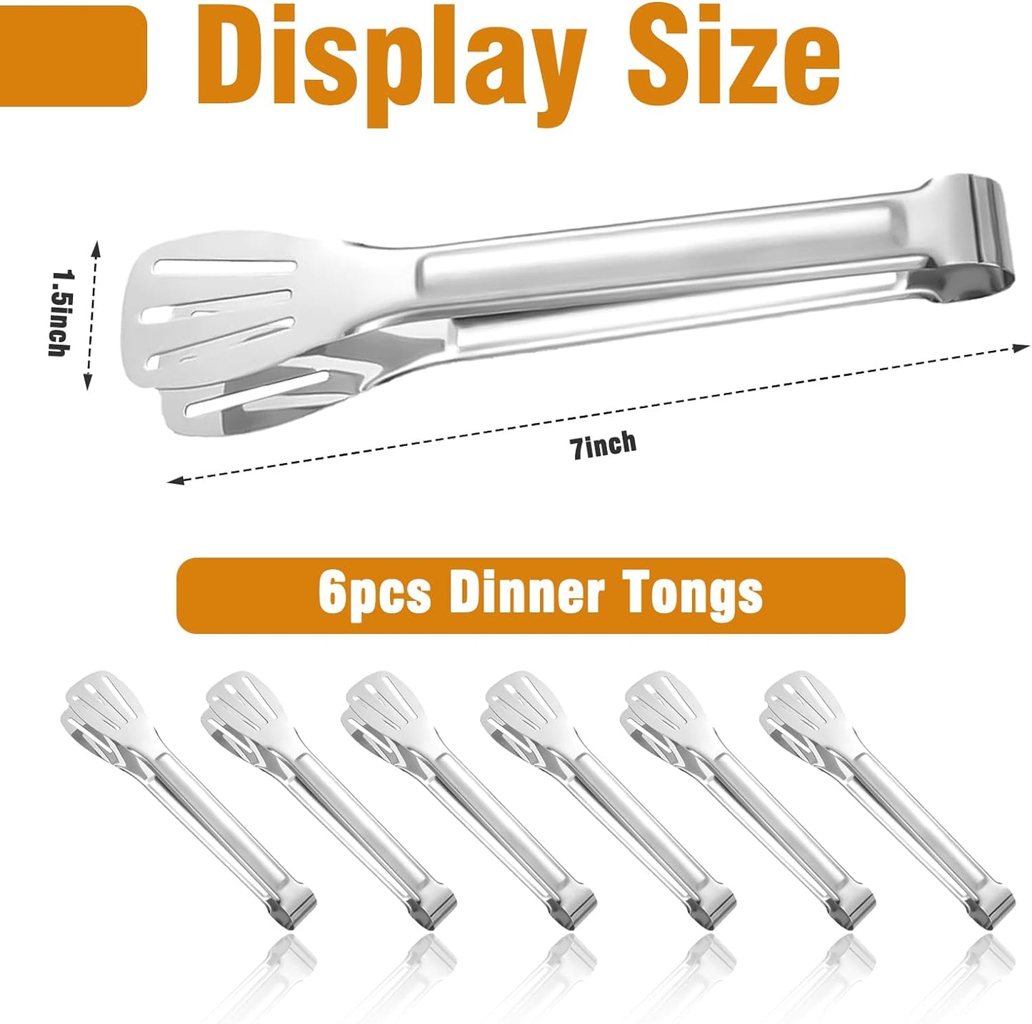 Small Serving Tongs for Buffet, Stainless Steel Food Tongs, Buffet Tongs for Charcuterie Board, Kitchen 6 Pack (7 Inch)