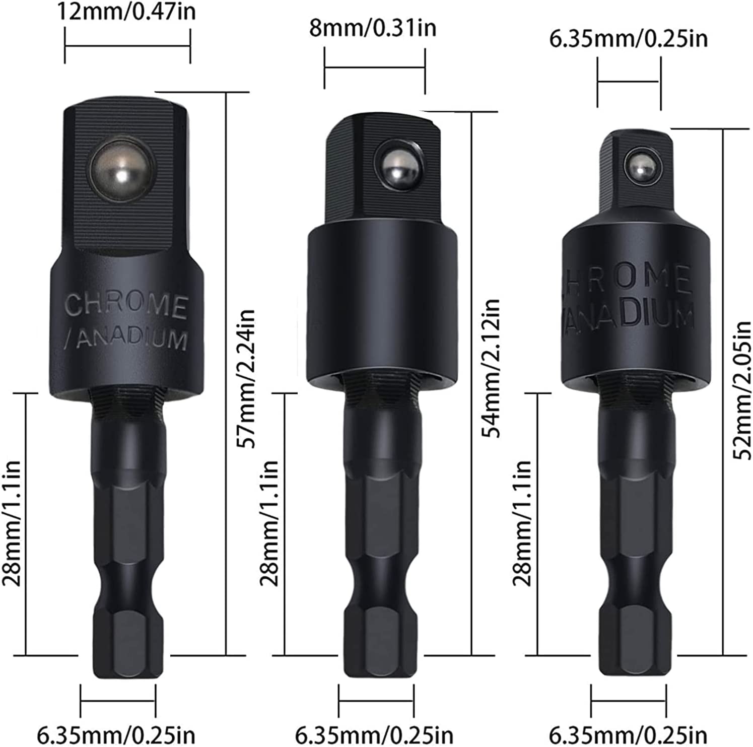 Right Angle Drill Adaptor,4-In-1 Impact Drill Bit Extension,360° Rotatable 1/4 3/8 1/2" Impact Grade Socket Adapter Set,105 Degree Angle Screwdriver Drill Bit for Household Workplace Industry