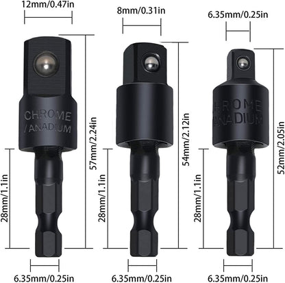 Right Angle Drill Adaptor,4-In-1 Impact Drill Bit Extension,360° Rotatable 1/4 3/8 1/2" Impact Grade Socket Adapter Set,105 Degree Angle Screwdriver Drill Bit for Household Workplace Industry