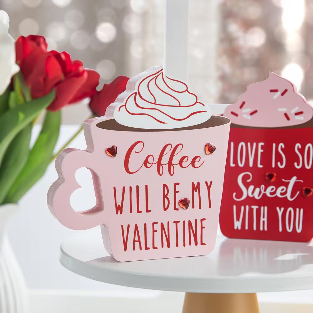 Wooden Valentine'S Coffee Cup Table Decor (Set of 2)