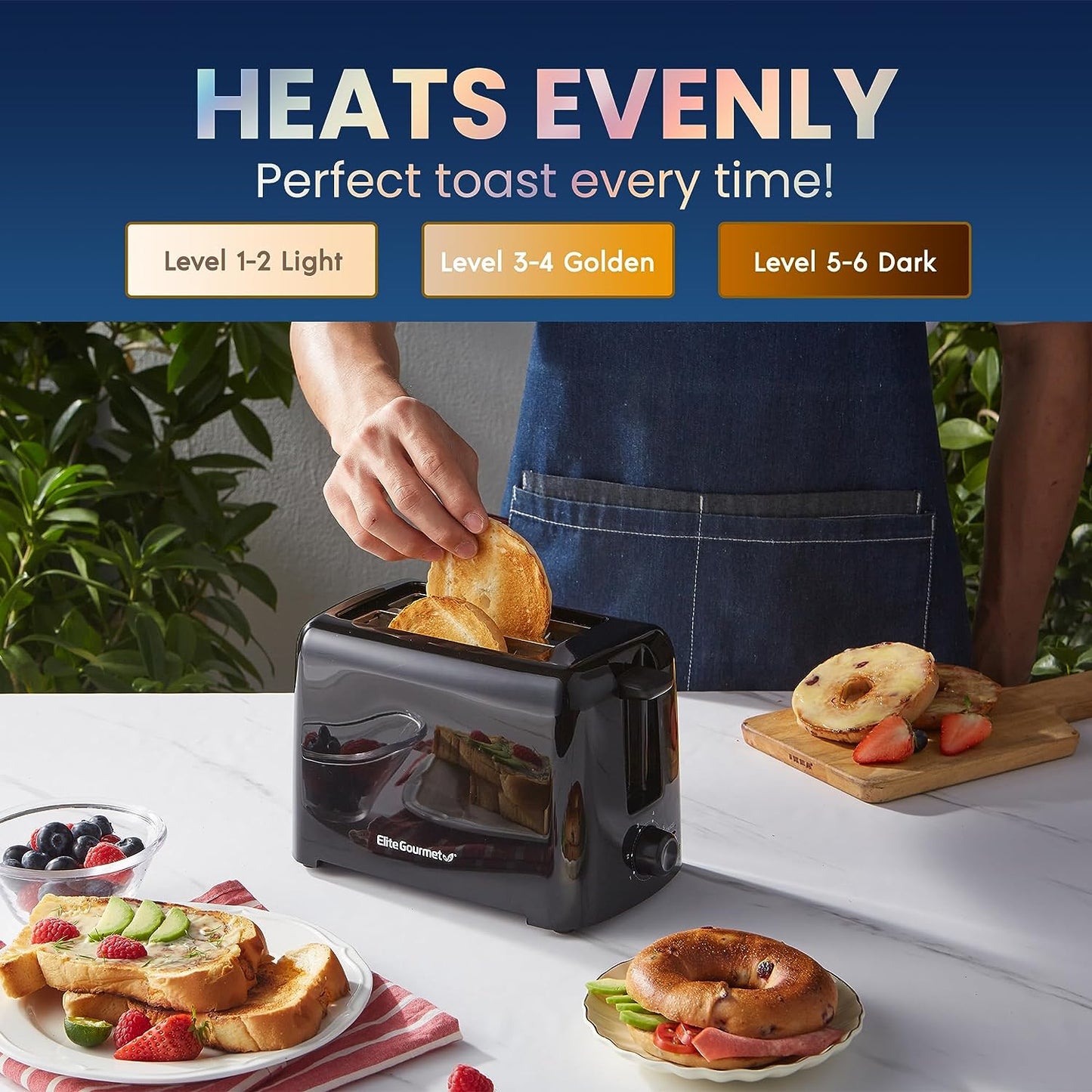 ECT1027B Cool Touch Toaster with 6 Temperature Settings & Extra Wide 1.25" Slots for Bagels, Waffles, Specialty Breads, Puff Pastry, Snacks, ETL Certified, 2 Slices, Black