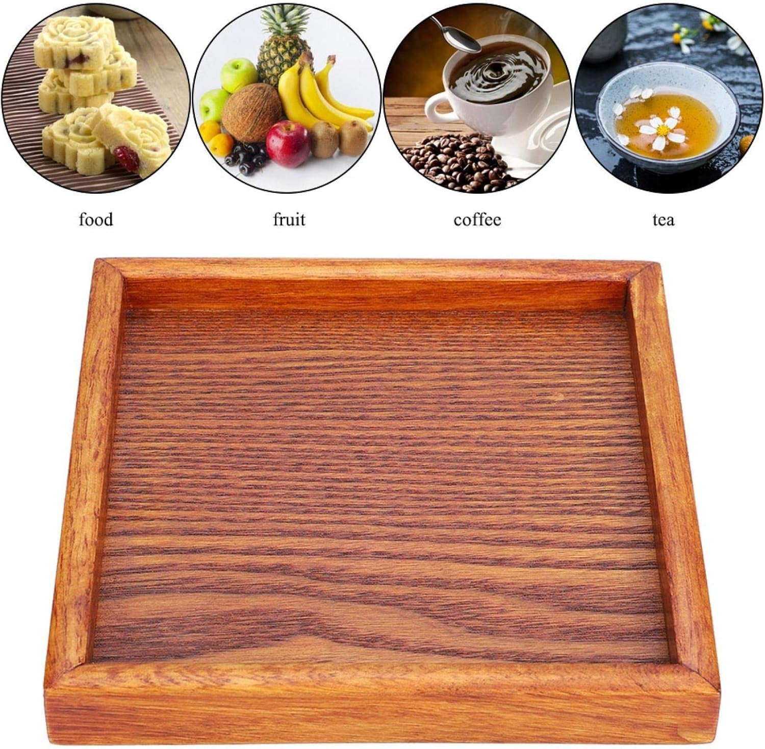 Wooden Serving Tray, Wood Tray Cheese Plates Fruit Platters for Tea Coffee Food Items and Hold Kitchen Ware(16.5 X 16.5 X 2 Cm / 6.49 X 6.49 X 0.78 Inch)