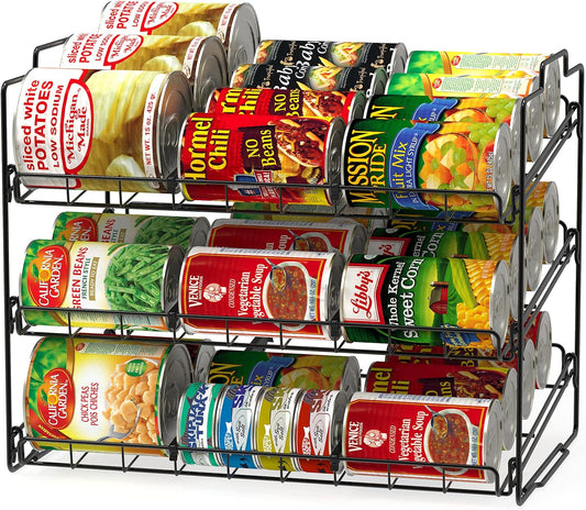 Stackable Can Rack Organizer for Kitchen and Pantry, 3 Tier, Black