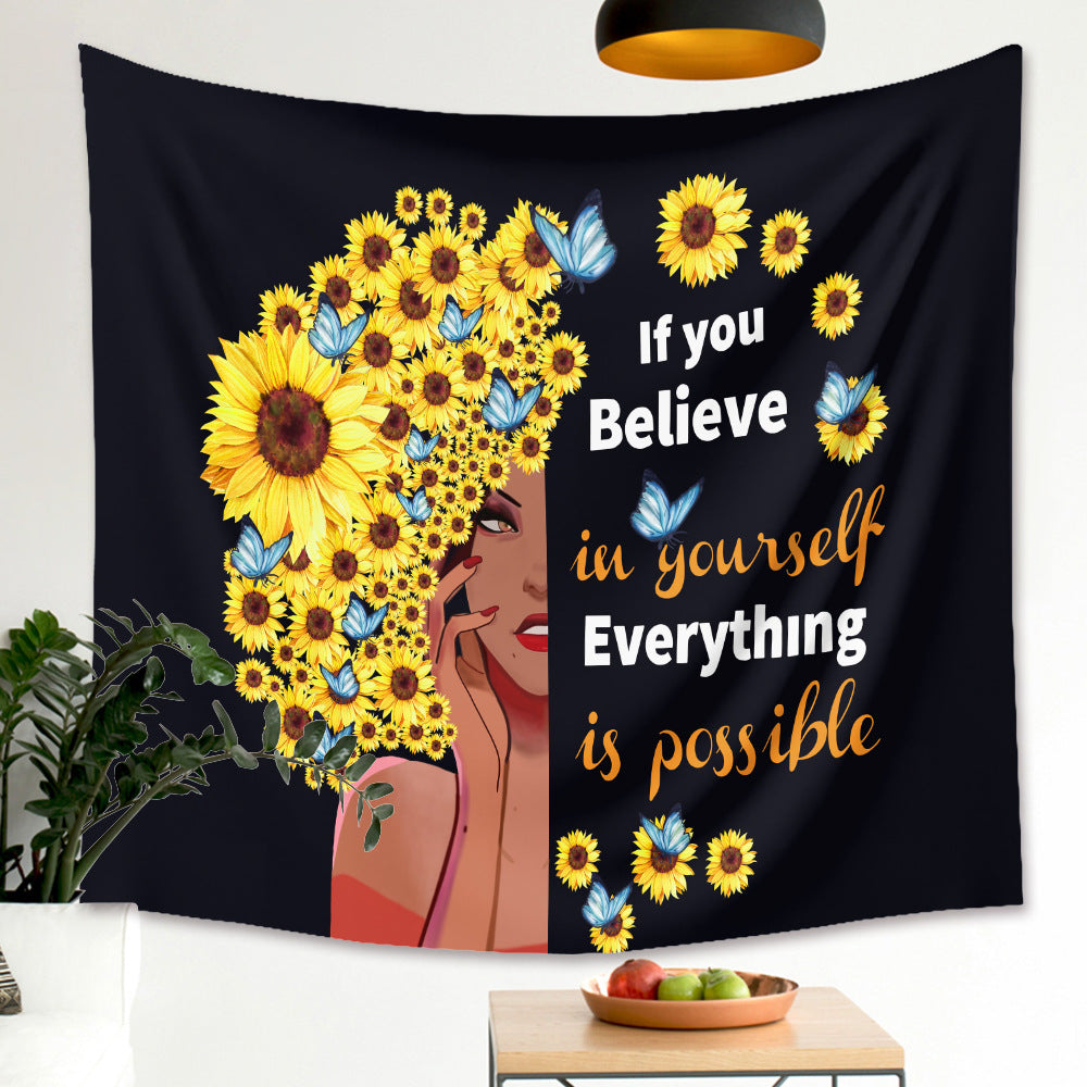 Sunflower Girl Tapestry | sunflower wall tapestry | Just Flushz