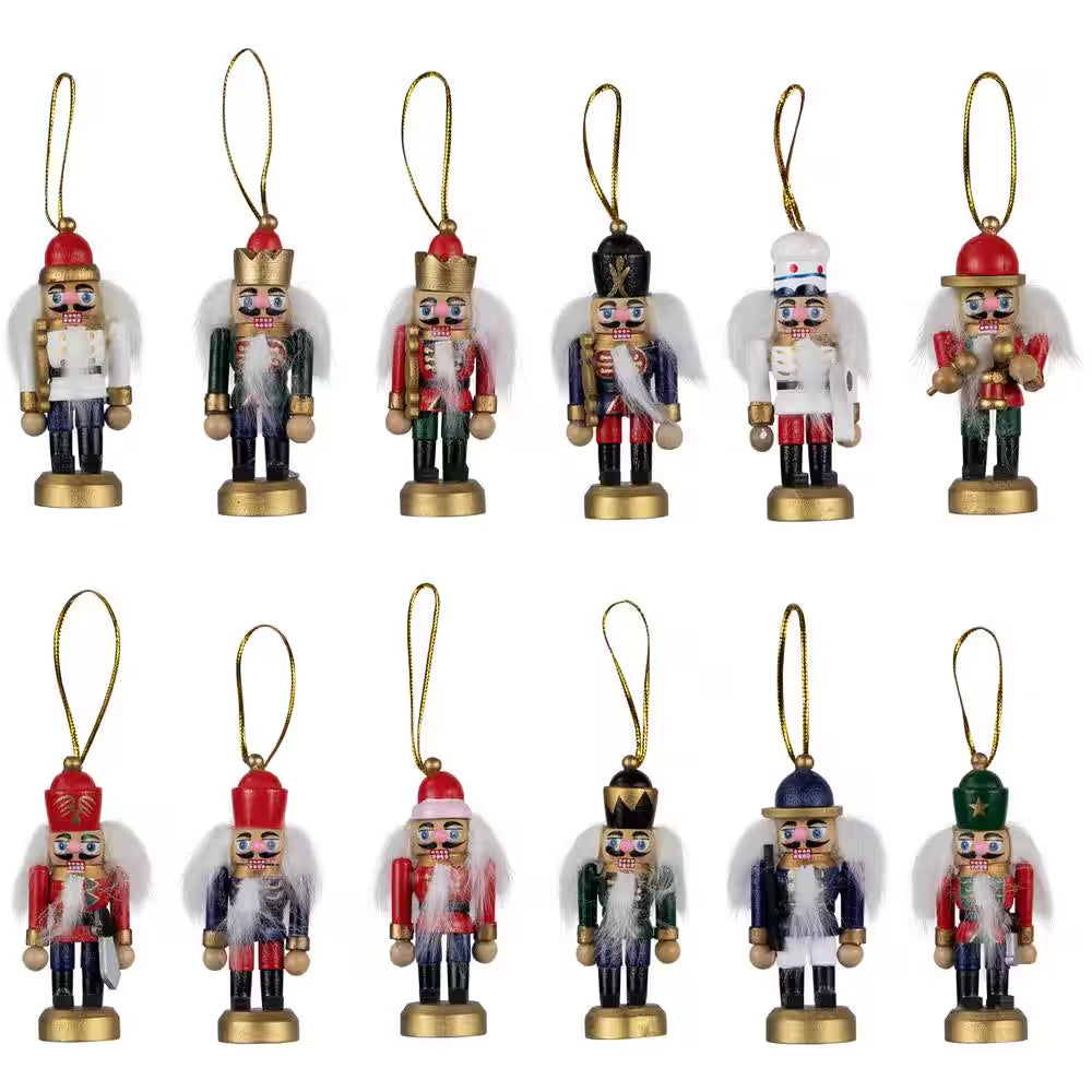 12-Piece Set of Red and Blue Mini Decorative Christmas Nutcracker Ornaments 3.25 In.