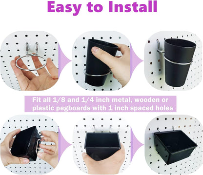 6 Sets Pegboard Bins Peg Board Cups with Hooks & Rings Assortment, Pegboard Hooks Holder for Organizing Various Tools