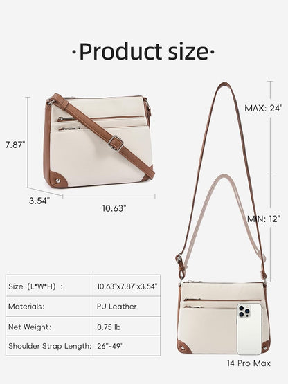 Crossbody Bags for Women, Medium Size Shoulder Handbags, Satchel Purse with Multi Zipper Pocket