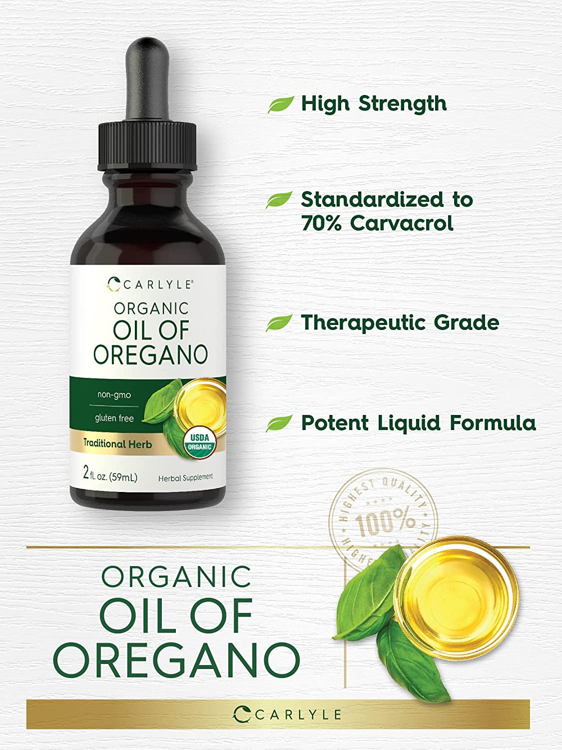 Organic Oil of Oregano Liquid Drops | 2 Fl Oz | Vegan Herbal Supplement | Non-Gmo, Gluten Free