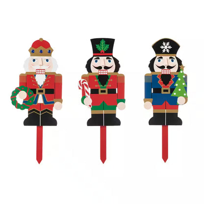 20 In. H Wooden Nutcracker Christmas Yard Decor Yard Stake (Set of 3 )