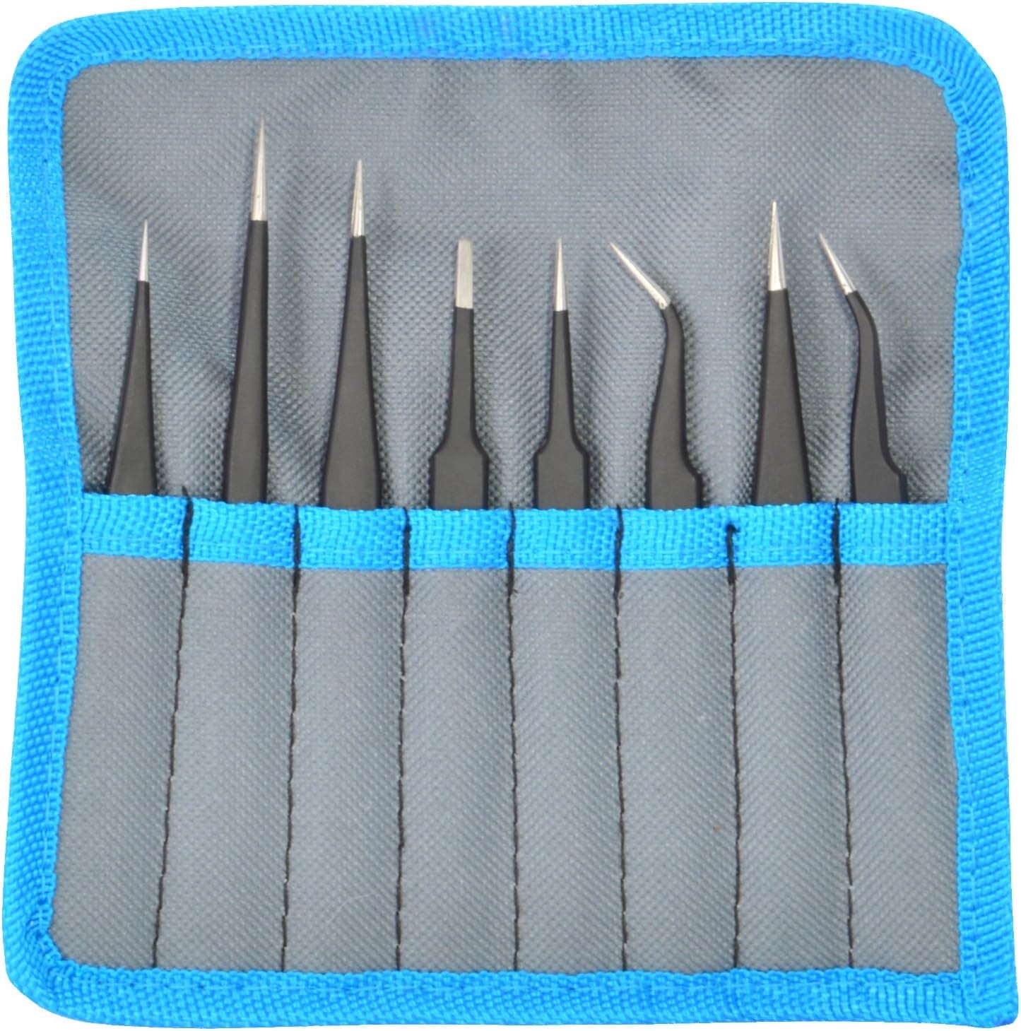 TZ-8X ESD Safe Anti-Static Stainless Steel Tweezers Set for Electronics, Jewelry, Crafts, 8 Piece