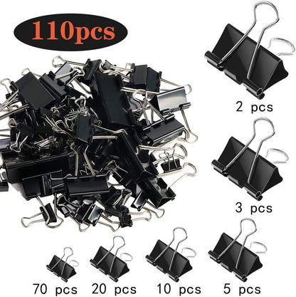 110 PCS Binder Clips Assorted Sizes, X Large, Large, Medium, Small, Mini and Micro, Binder Clips Paper Clamps for Office Home School