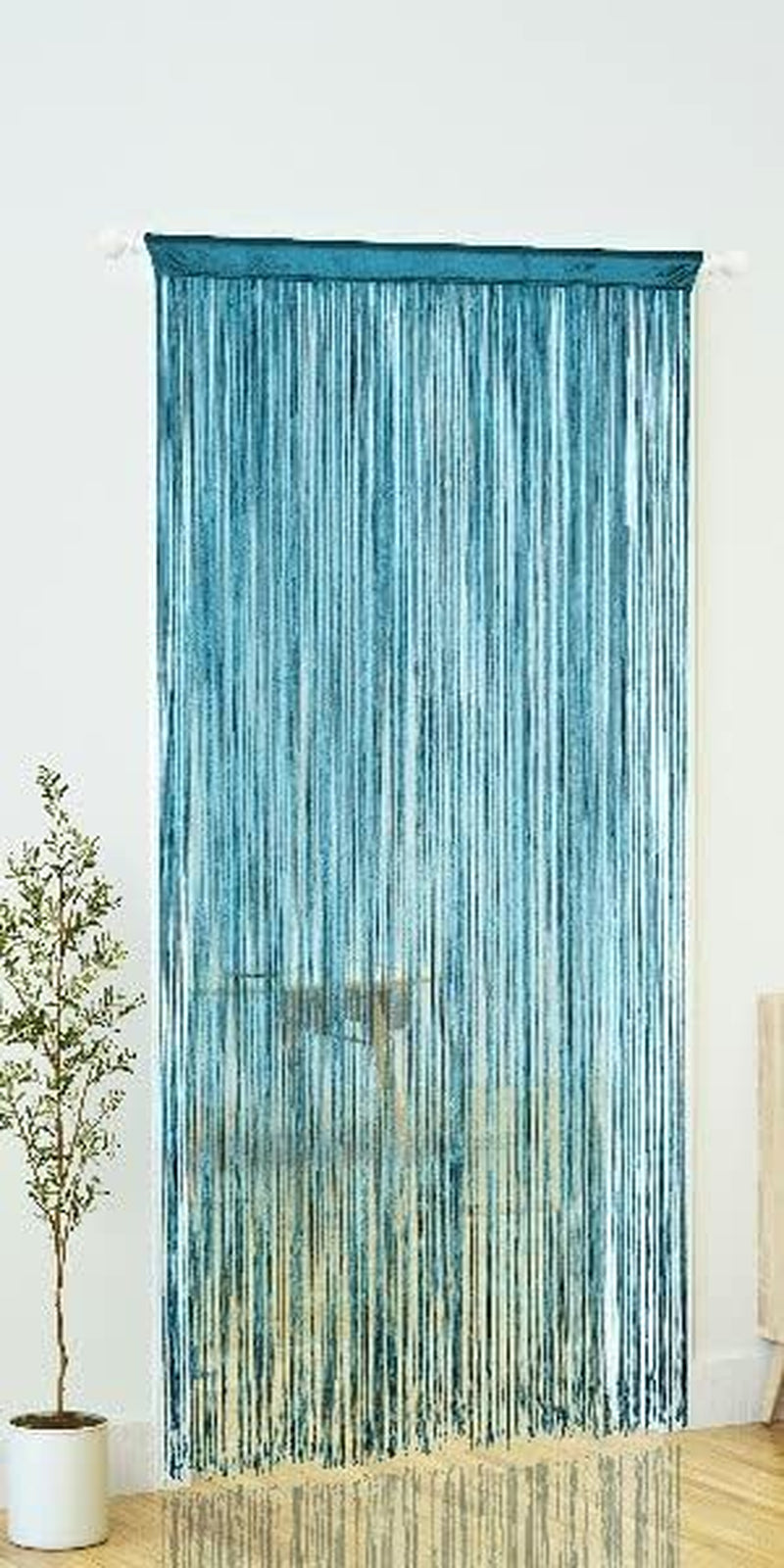 Teal Blue Beaded Curtain for Doorways - 39" x 79" Tassel Fringe Room Divider and Privacy Decor