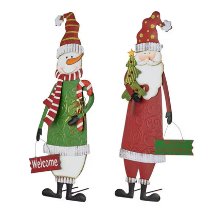 36 In. H Metal Snowman & Santa Christmas Yard Decor Stake or Standing Decor or Wall Decor(Set of 2)