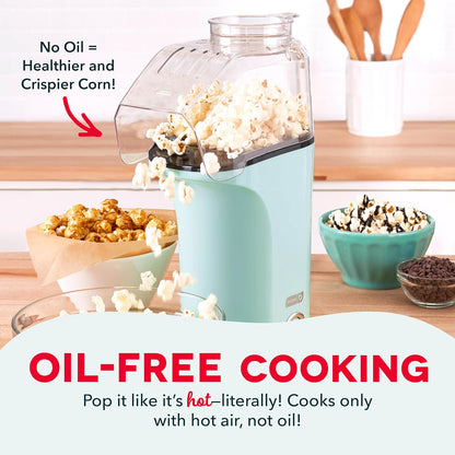 Hot Air Popcorn Popper Maker with Measuring Cup to Portion Popping Corn Kernels + Melt Butter, 16 Cups - Aqua