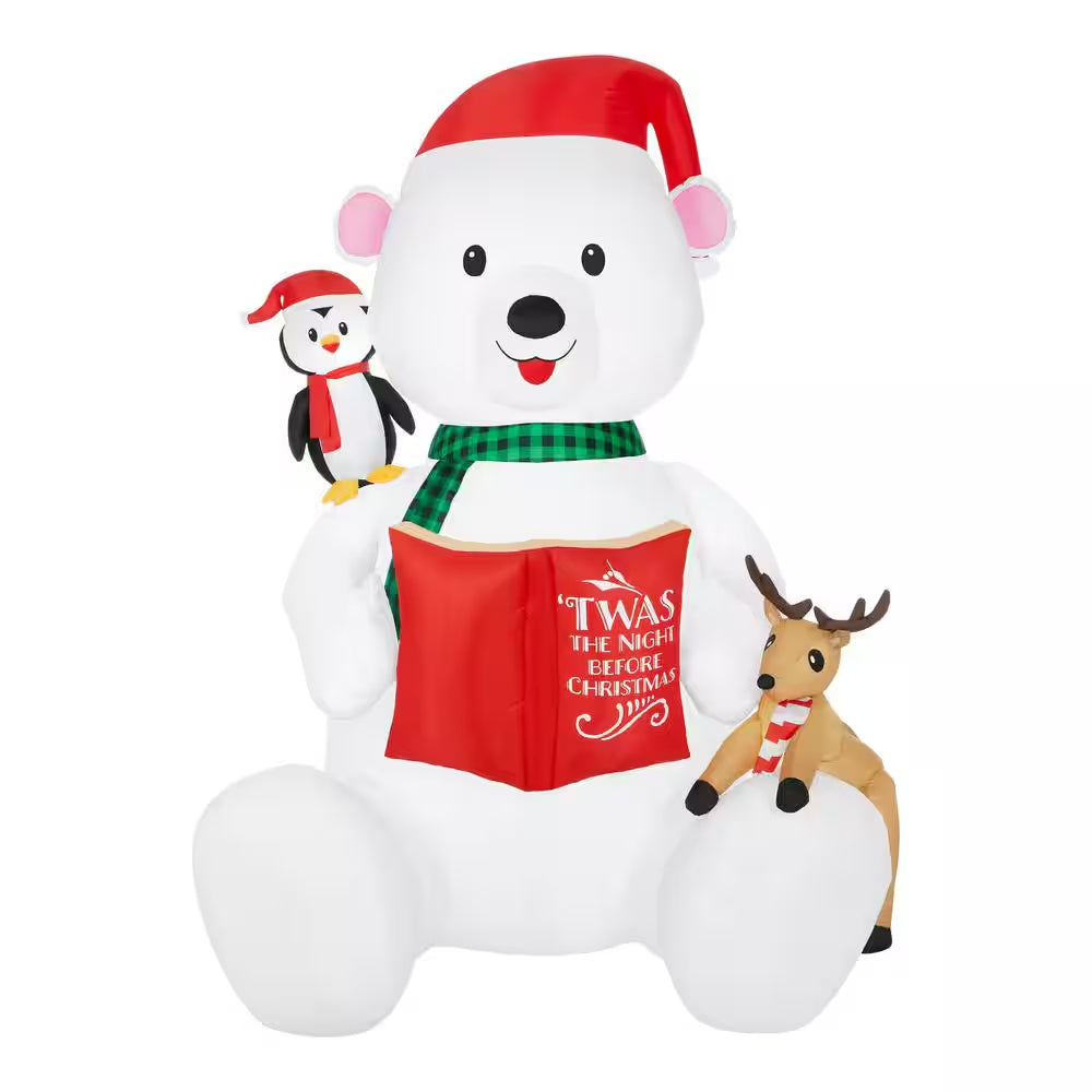 9 Ft. Giant-Sized LED Polar Bear Reading to Friends Christmas Airblown® Inflatable