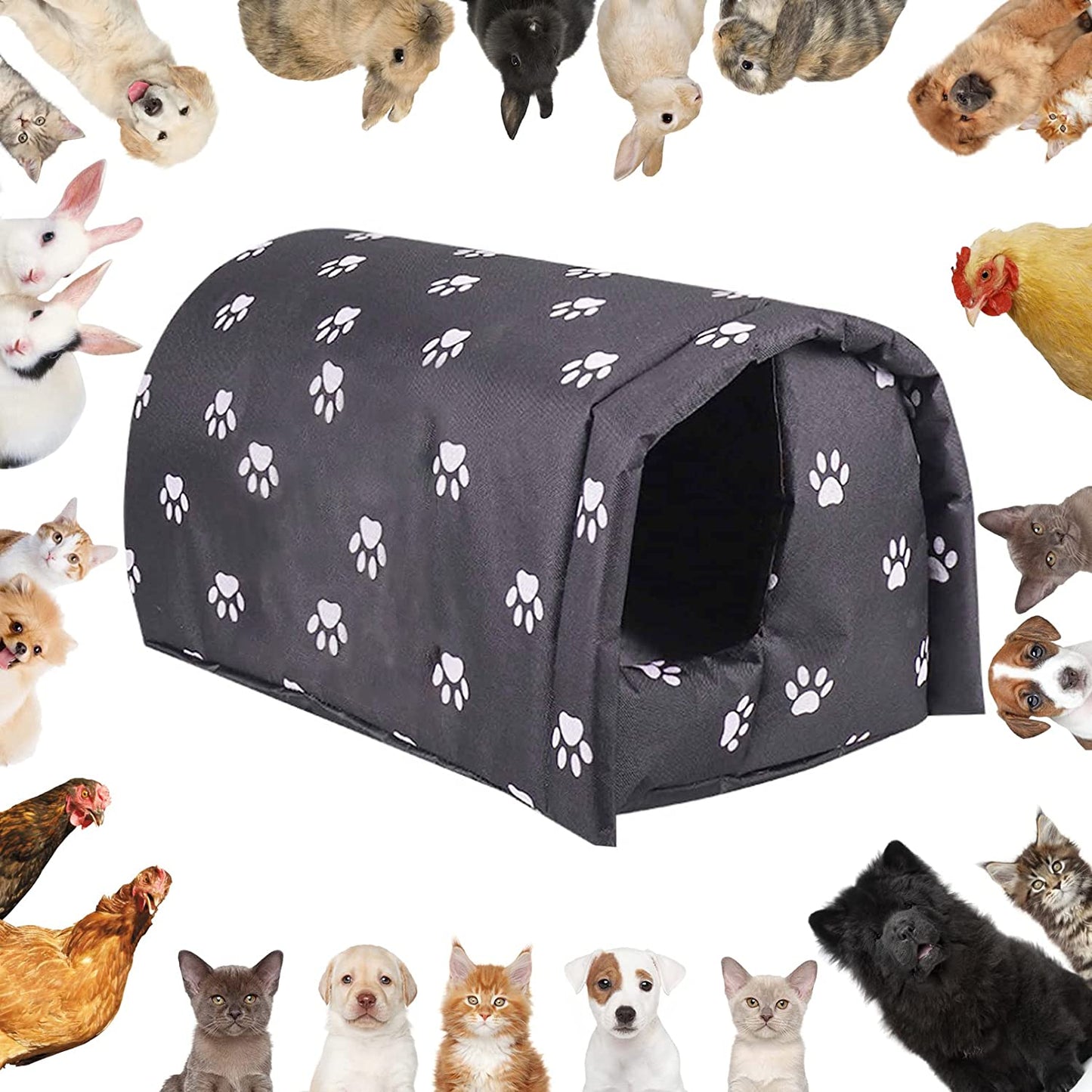 Stray Cats Shelter, Waterproof Outdoor Cat House Foldable Warm Pet Cave for Winter Wild Animal Tent Bed Anti-Slip Kitten Cave for Feral Cat Dog Puppy Weatherproof Black