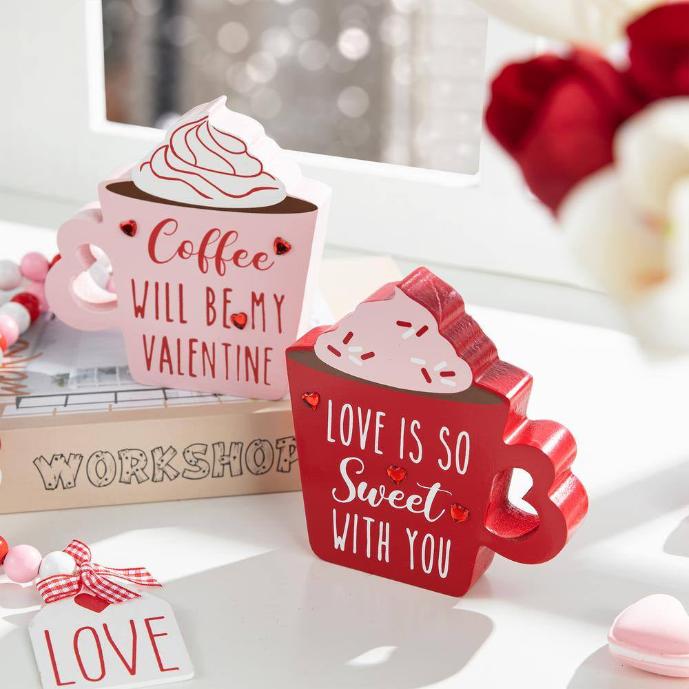 Wooden Valentine'S Coffee Cup Table Decor (Set of 2)