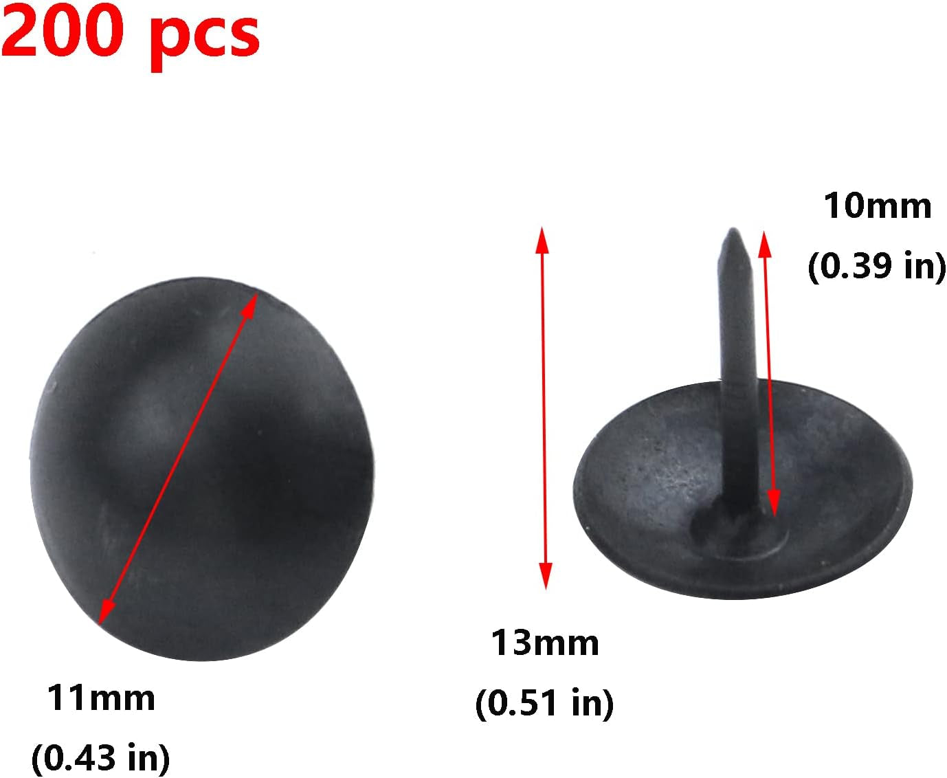 200-Pack Household Decorative Metal round Head Upholstery Tack Nail Black 3/7" X 1/2" (11 X 13Mm)